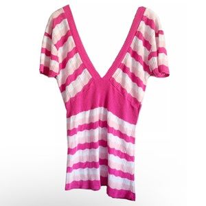 WET PAINT Plunging V Striped Sweater Top Size M